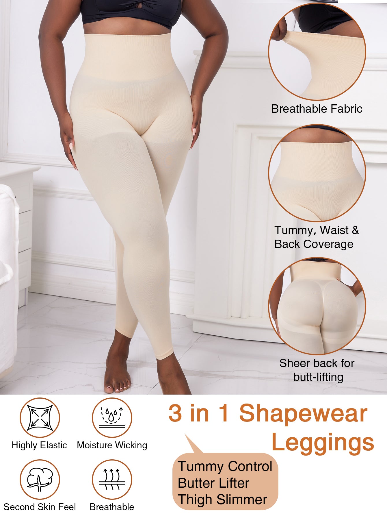 Hight Waist Tummy control butt-lift 3 in 1 Shapewear Leggings For Plus Size