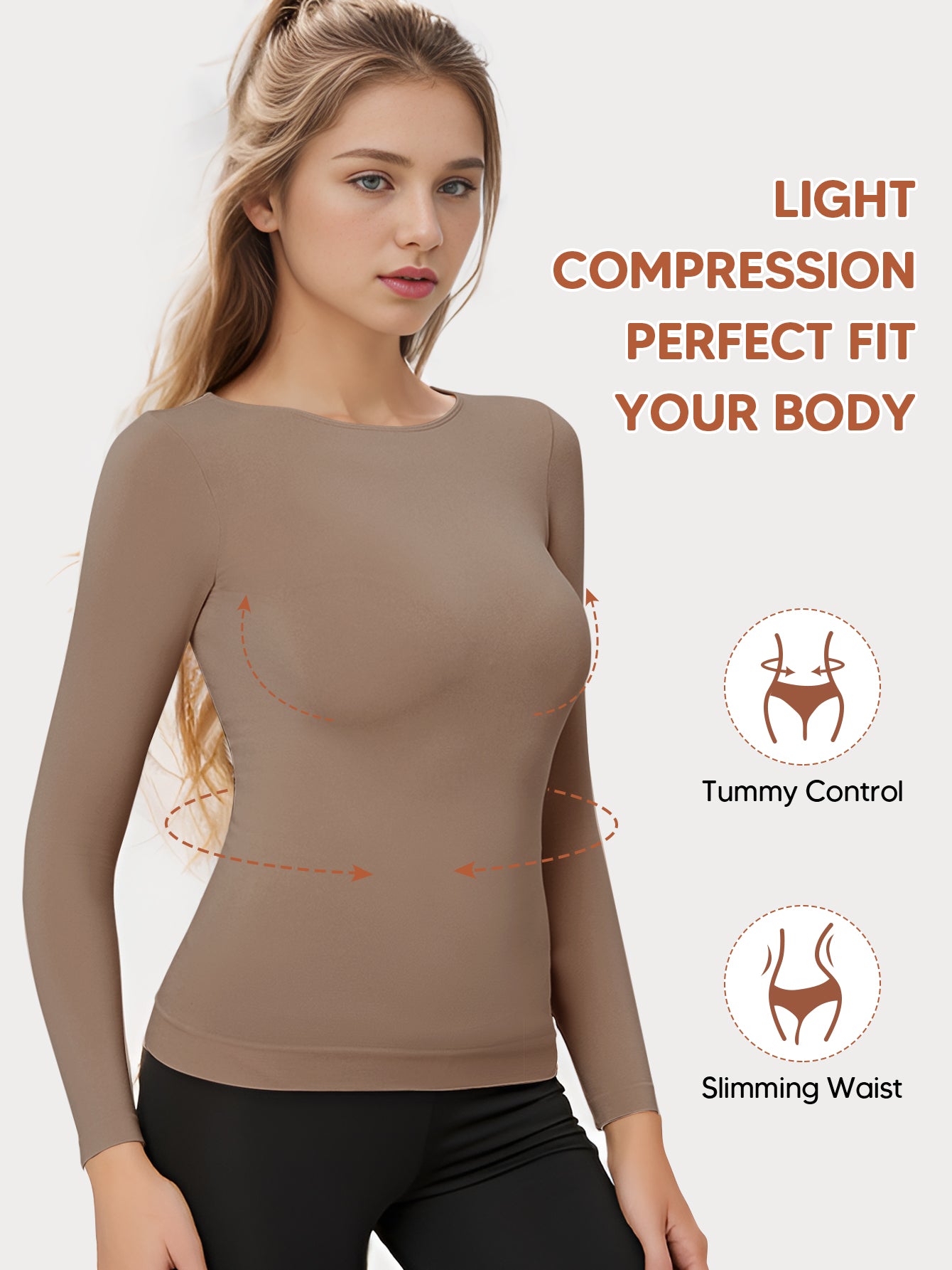 Thermal Crew Neck Sleeve Seamless Tops  Light Compression Base Layer