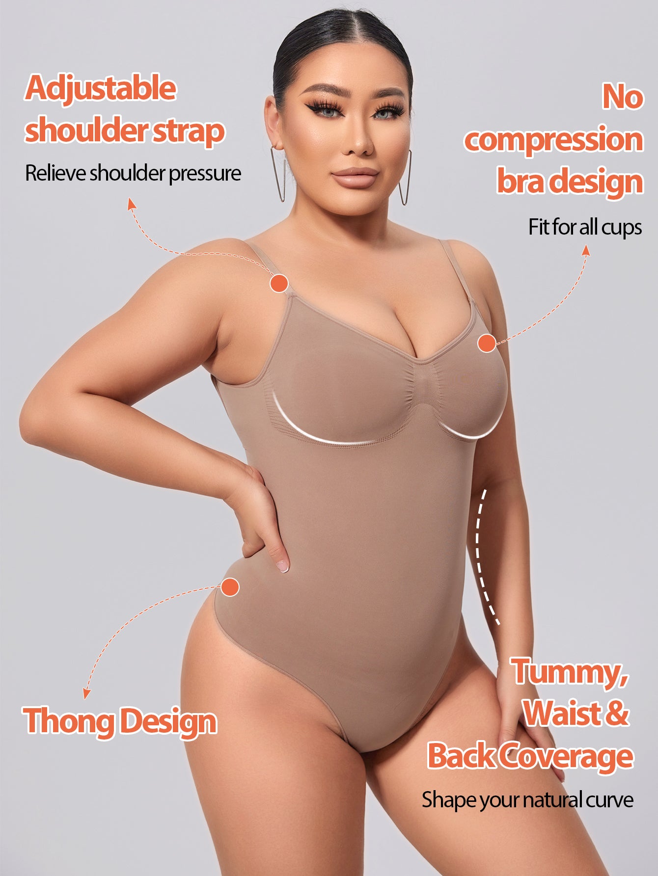 Backless Shapewear for Women Tummy Control Bodysuit Thong Low Back Body Shaper