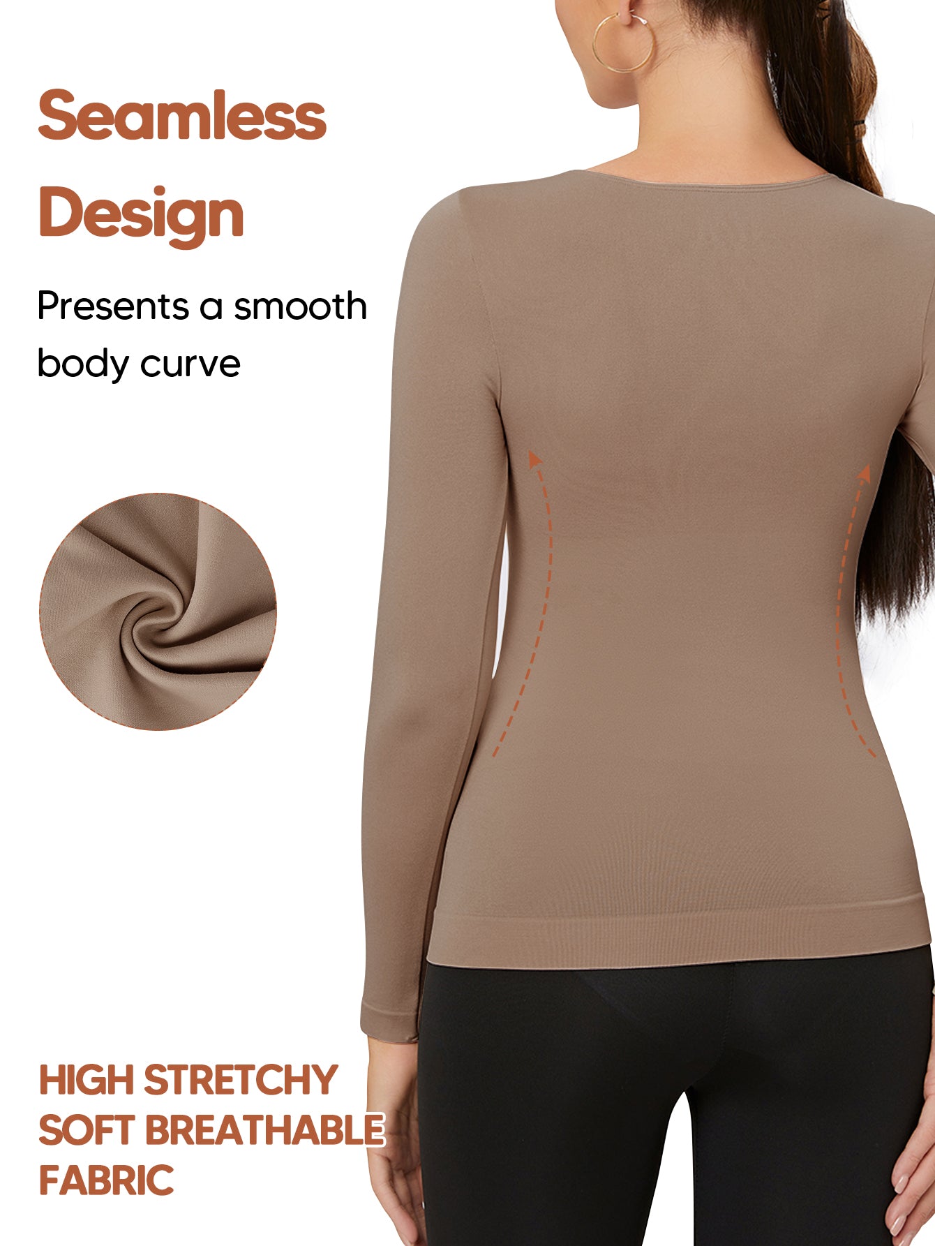 Thermal Crew Neck Sleeve Seamless Tops  Light Compression Base Layer