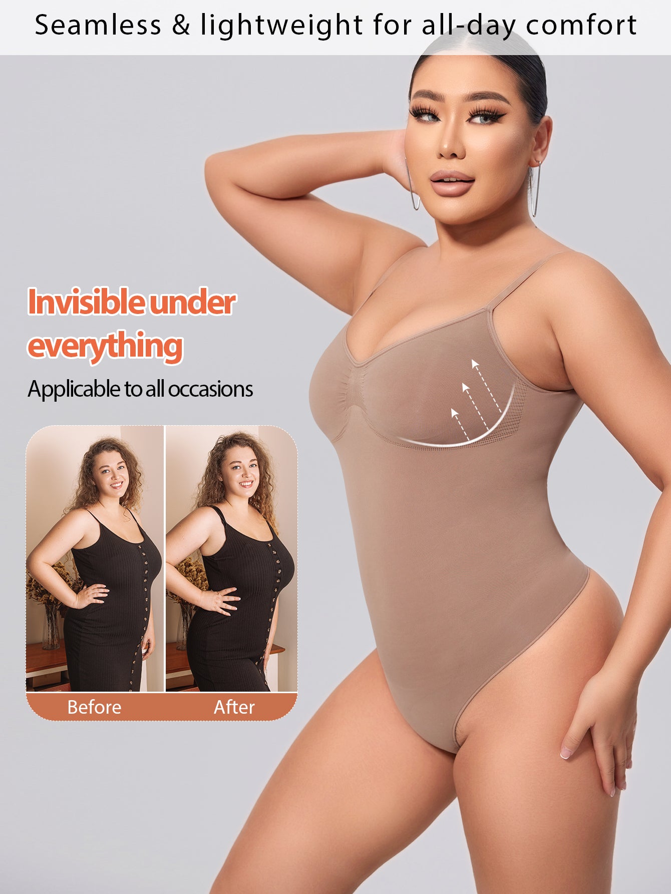 Backless Shapewear for Women Tummy Control Bodysuit Thong Low Back Body Shaper