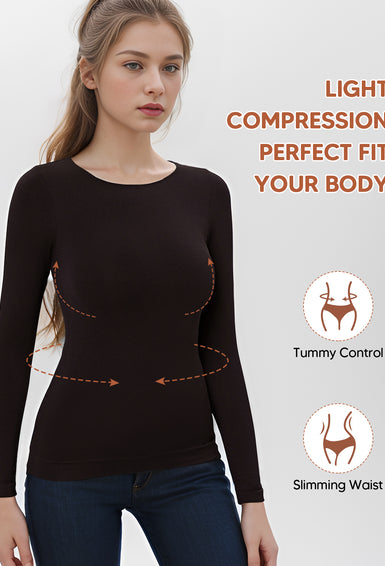 Thermal Crew Neck Sleeve Seamless Tops  Light Compression Base Layer