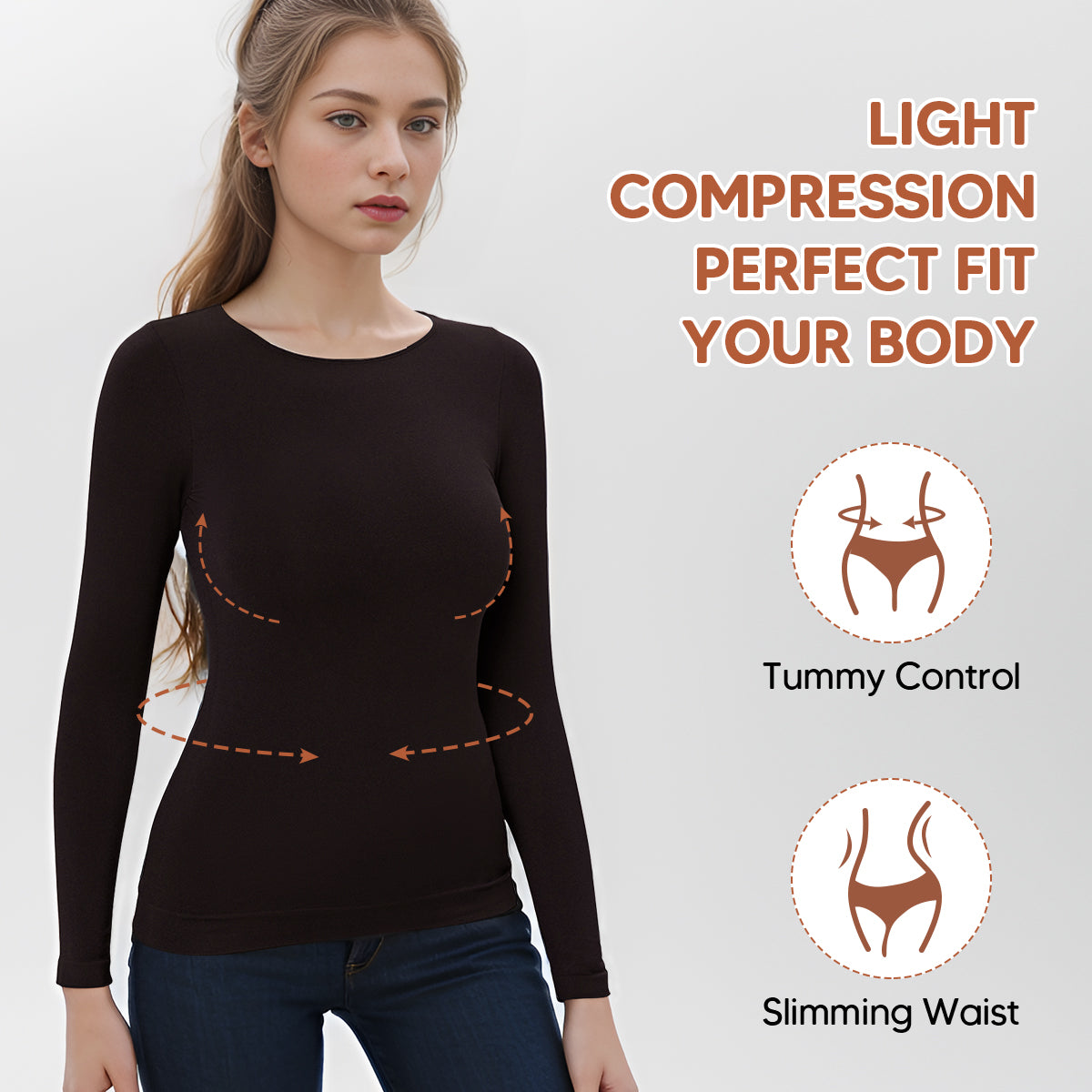 Thermal Crew Neck Sleeve Seamless Tops  Light Compression Base Layer